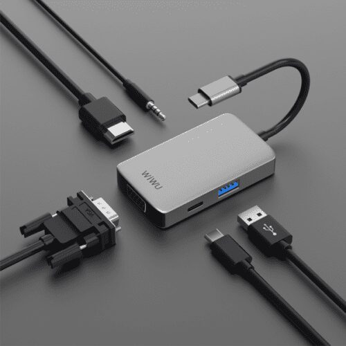 WIWU Alpha USB-C 5in1 Hub 1HDMI+1VGA+1USB+1Type-C+1Stereo - 5