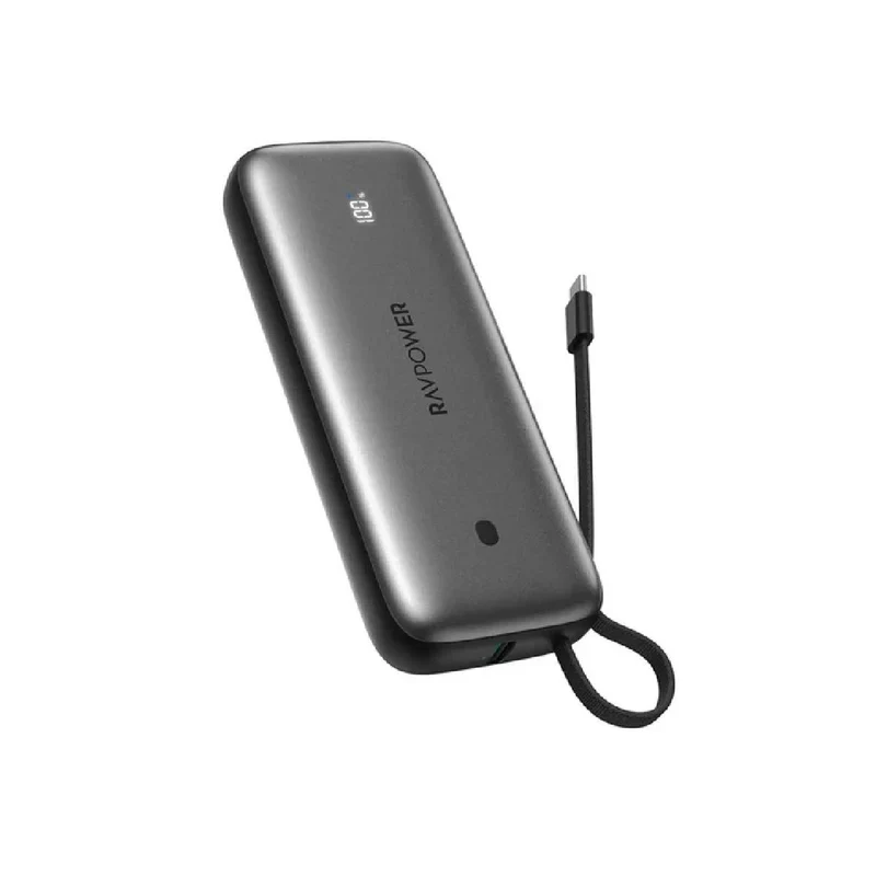 RAVPower PD Pioneer 20000mAh 35W 2-Port Built -in USB-C cable Power Bank - Black